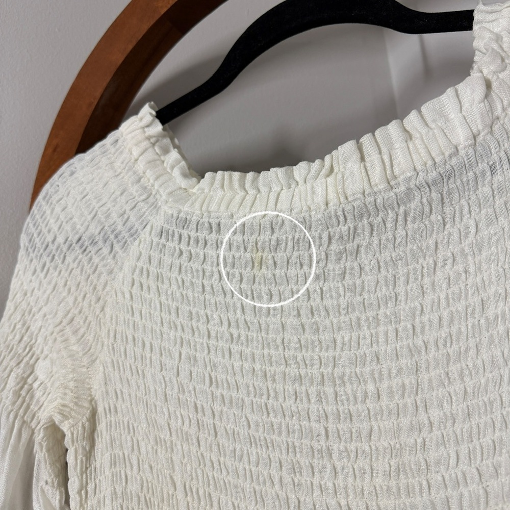 Soft Surroundings MEDIUM PETITE White Linen Smocked Midi Dress Battenberg Lace - Picture 10 of 12